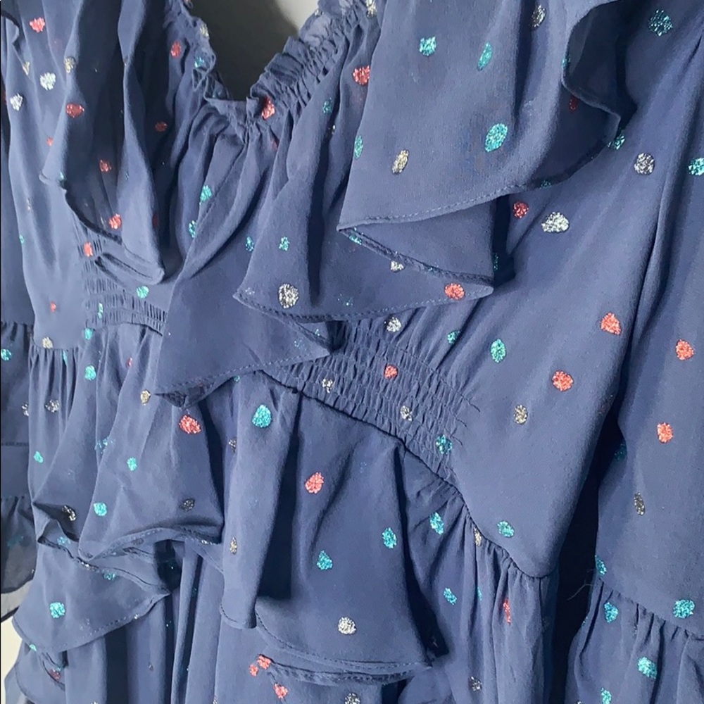 New REBECCA TAYLOR Glitter Gem Chiffon silk long sleeve Dress blue - Picture 6 of 10